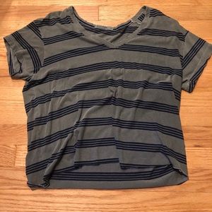 Green and navy blue striped T-shirt